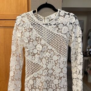 Selfie Leslie - Size Small - Floral Asymmetrical Mesh Dress - White